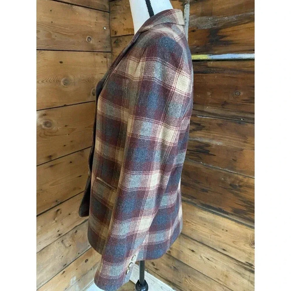 Vintage L.L. Bean Plaid Blazer Womens 8P Wool & Cashmere Blend - Picture 3 of 12